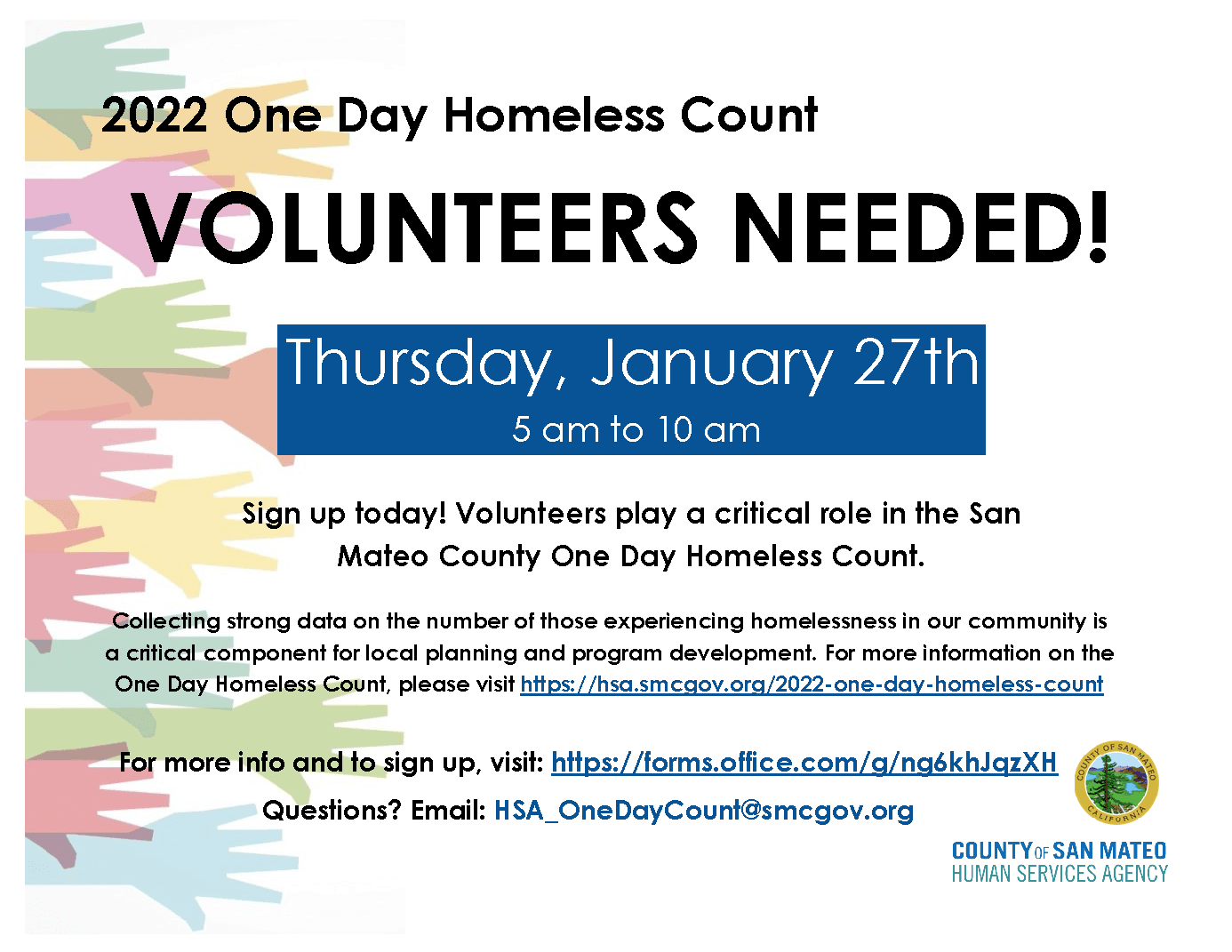 2022 One Day Homeless Count Volunteer Flyer