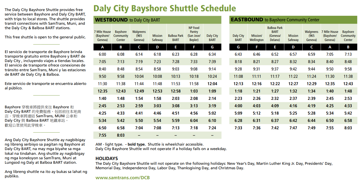 Daly City Bayshore Shuttle Schedule image